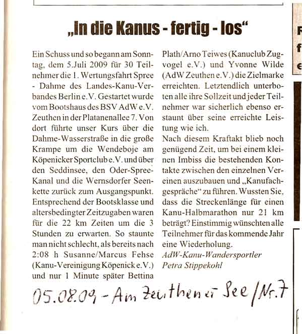 Unsere Wanderkanuten in der Presse